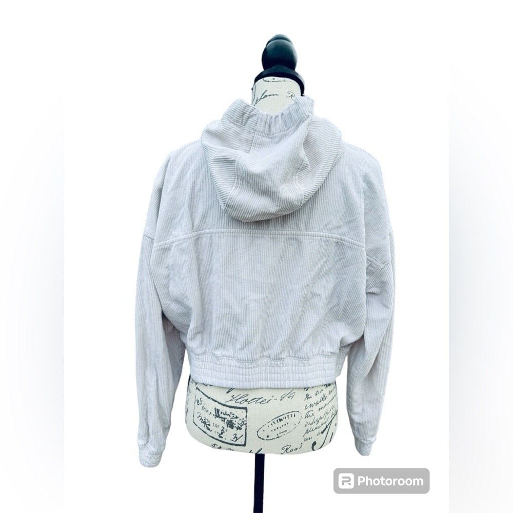 Hollister Cropped Jacket Hooded Corduroy Full Zip Womens Large Ivory - Picture 2 of 9